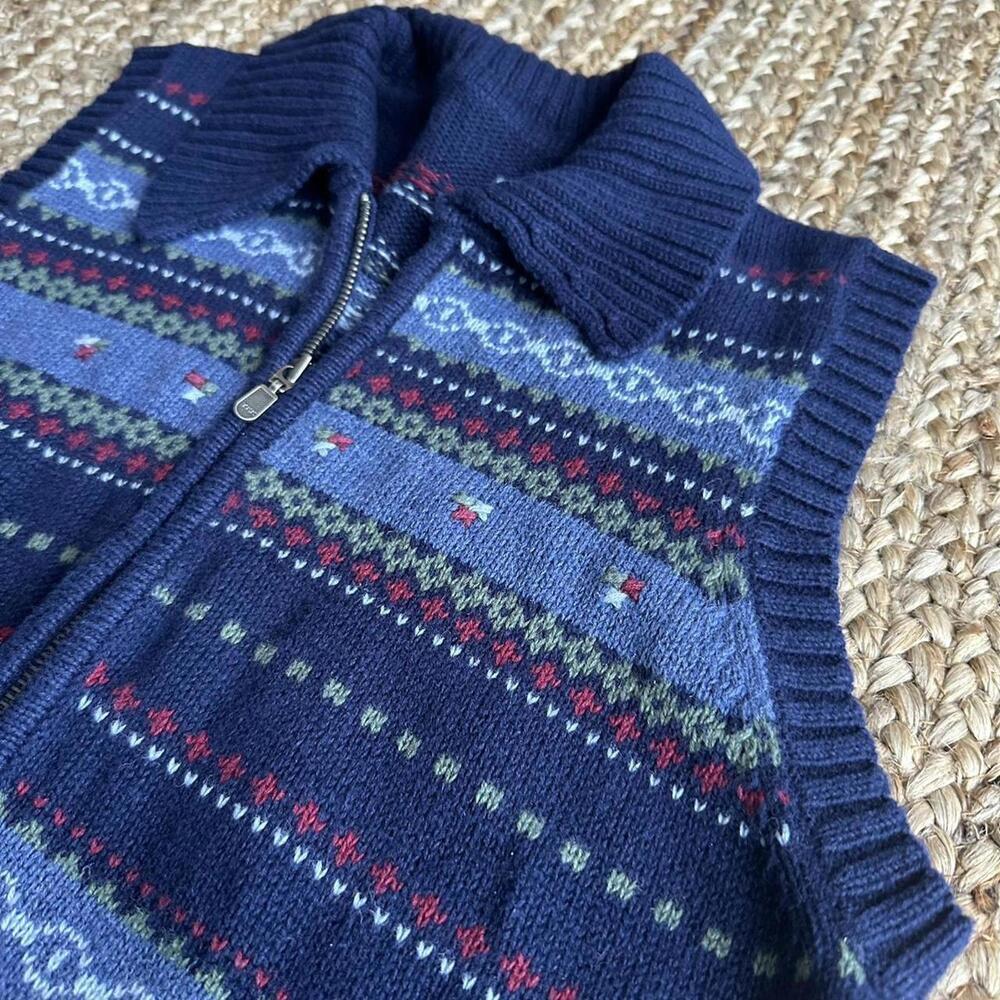 Cottagecore grandma granola blue vintage sweater vest with zipper - Picture 2 of 3